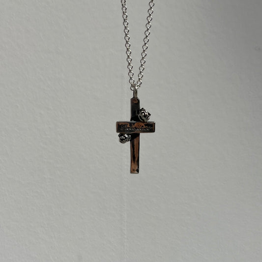 Label Cross with 2 Point Rose Pendant