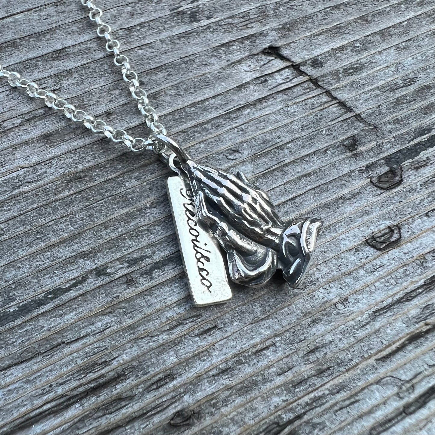 Pray Hand with Label Pendant